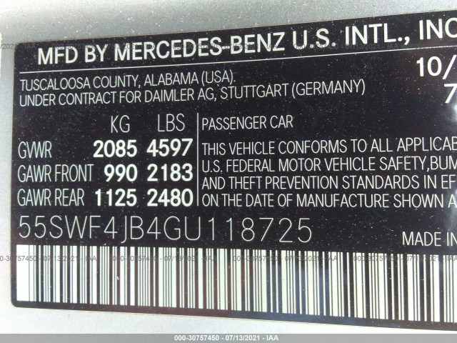 Photo 8 VIN: 55SWF4JB4GU118725 - MERCEDES-BENZ C-CLASS 