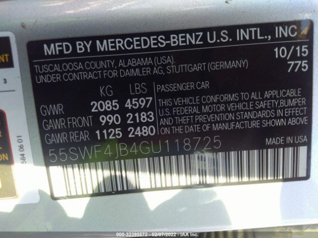 Photo 8 VIN: 55SWF4JB4GU118725 - MERCEDES-BENZ C-CLASS 