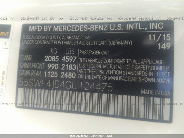 Photo 8 VIN: 55SWF4JB4GU124475 - MERCEDES-BENZ C-CLASS 