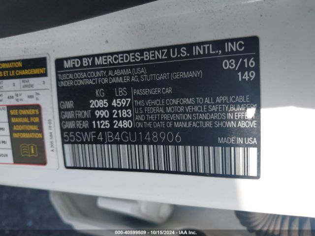 Photo 8 VIN: 55SWF4JB4GU148906 - MERCEDES-BENZ C-CLASS 