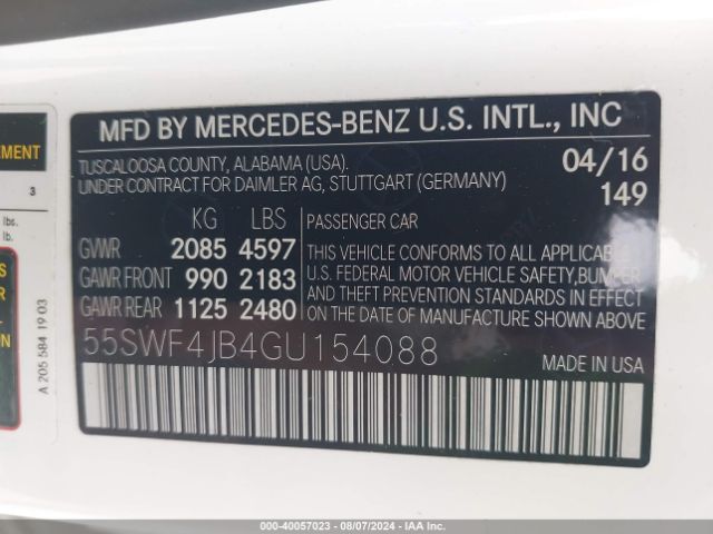 Photo 8 VIN: 55SWF4JB4GU154088 - MERCEDES-BENZ C-CLASS 