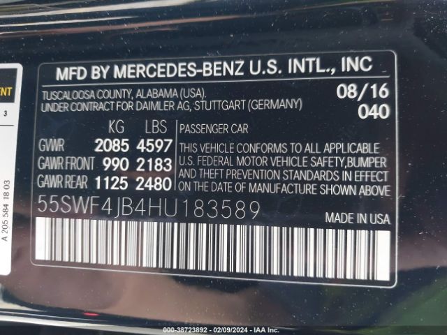 Photo 8 VIN: 55SWF4JB4HU183589 - MERCEDES-BENZ C 300 