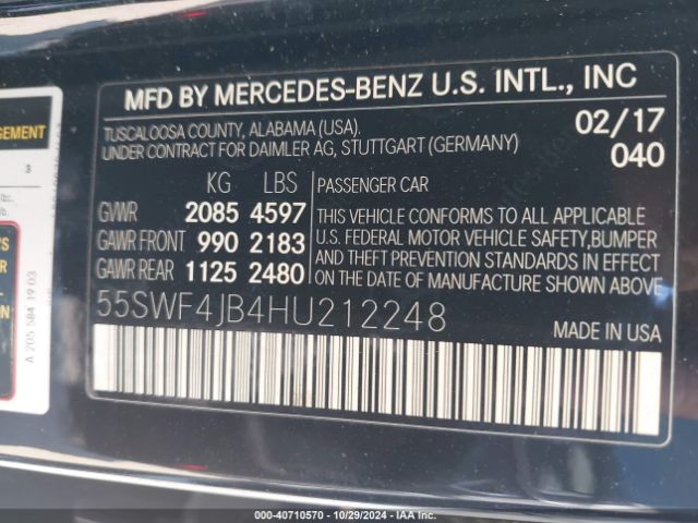 Photo 8 VIN: 55SWF4JB4HU212248 - MERCEDES-BENZ C-CLASS 