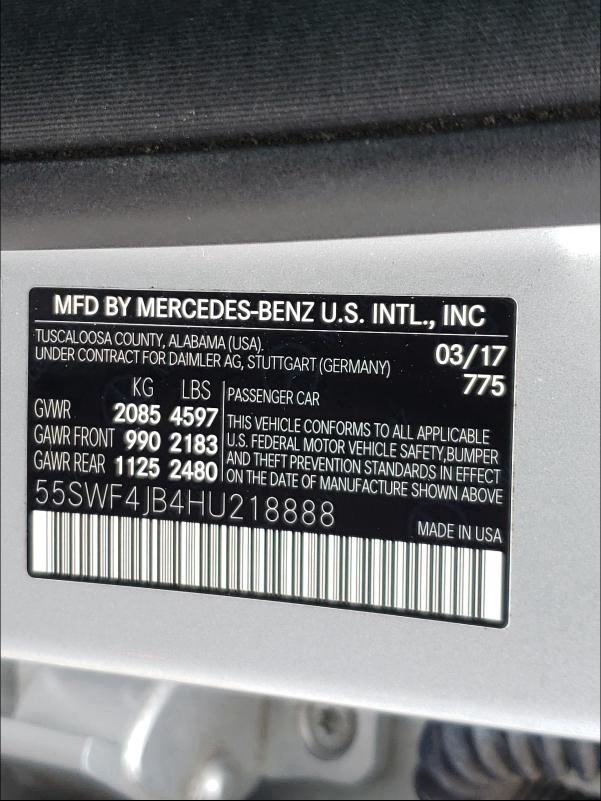 Photo 9 VIN: 55SWF4JB4HU218888 - MERCEDES-BENZ C 300 