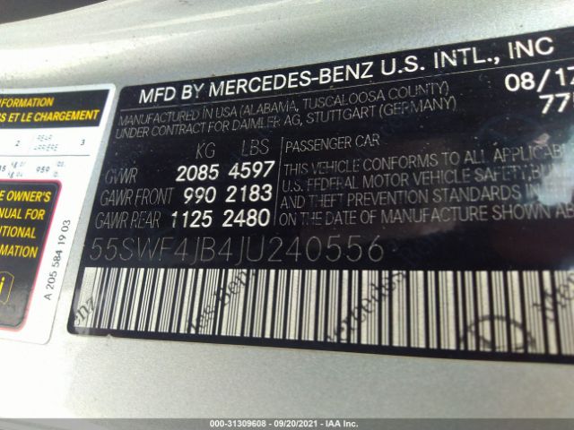 Photo 8 VIN: 55SWF4JB4JU240556 - MERCEDES-BENZ C-CLASS 