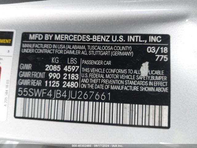 Photo 8 VIN: 55SWF4JB4JU267661 - MERCEDES-BENZ C-CLASS 