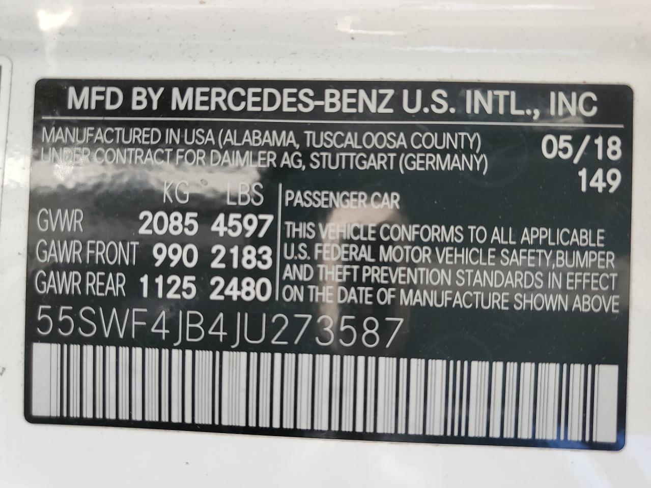 Photo 11 VIN: 55SWF4JB4JU273587 - MERCEDES-BENZ C-KLASSE 