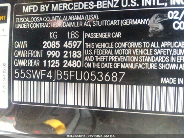 Photo 8 VIN: 55SWF4JB5FU053687 - MERCEDES-BENZ C-CLASS 