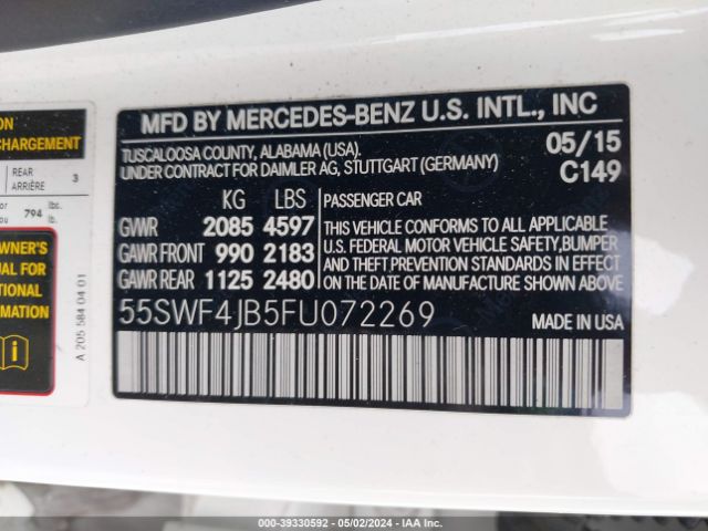 Photo 8 VIN: 55SWF4JB5FU072269 - MERCEDES-BENZ C 300 