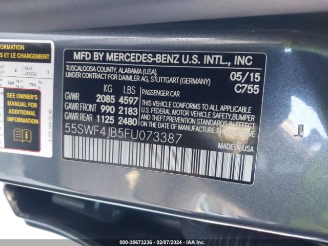 Photo 8 VIN: 55SWF4JB5FU073387 - MERCEDES-BENZ C 300 