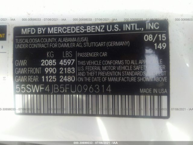 Photo 8 VIN: 55SWF4JB5FU096314 - MERCEDES-BENZ C-CLASS 