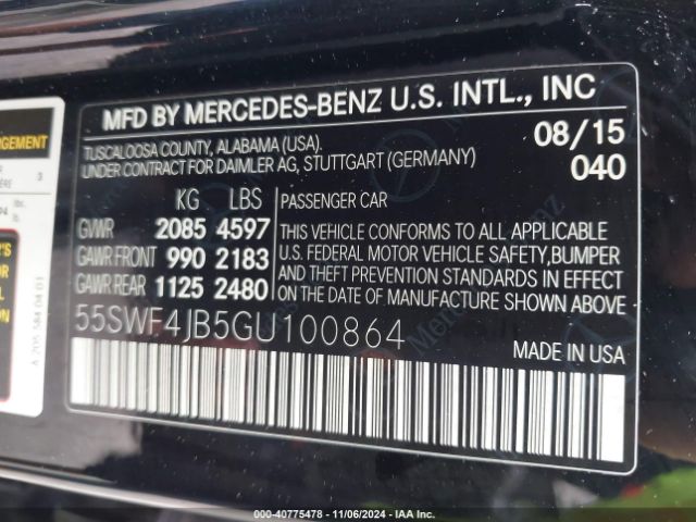 Photo 8 VIN: 55SWF4JB5GU100864 - MERCEDES-BENZ C-CLASS 