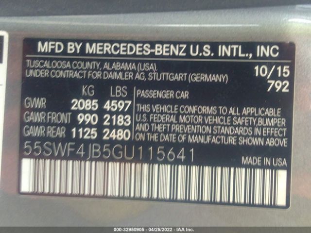 Photo 8 VIN: 55SWF4JB5GU115641 - MERCEDES-BENZ C-CLASS 