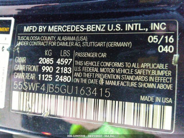 Photo 8 VIN: 55SWF4JB5GU163415 - MERCEDES-BENZ C-CLASS 