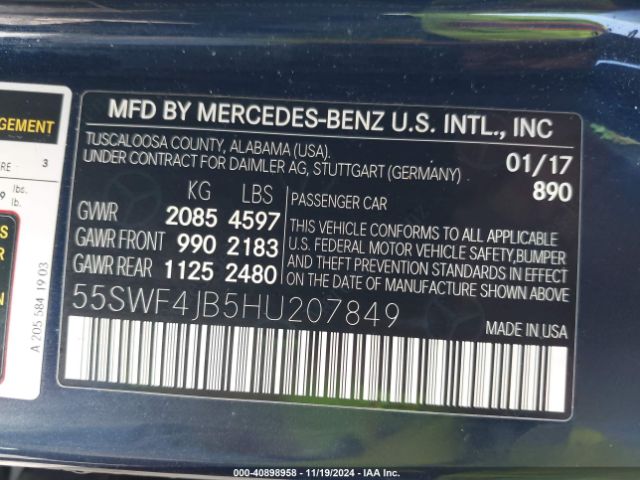 Photo 8 VIN: 55SWF4JB5HU207849 - MERCEDES-BENZ C-CLASS 