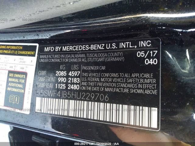 Photo 8 VIN: 55SWF4JB5HU229706 - MERCEDES-BENZ C 300 