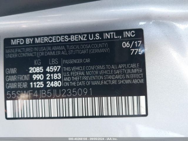 Photo 8 VIN: 55SWF4JB5JU235091 - MERCEDES-BENZ C-CLASS 