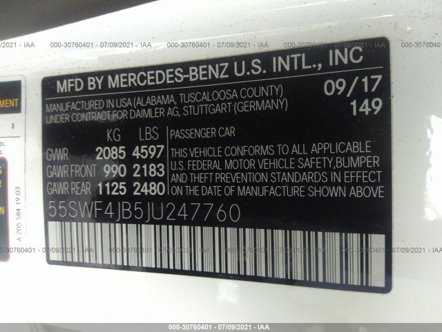 Photo 8 VIN: 55SWF4JB5JU247760 - MERCEDES-BENZ C-CLASS 