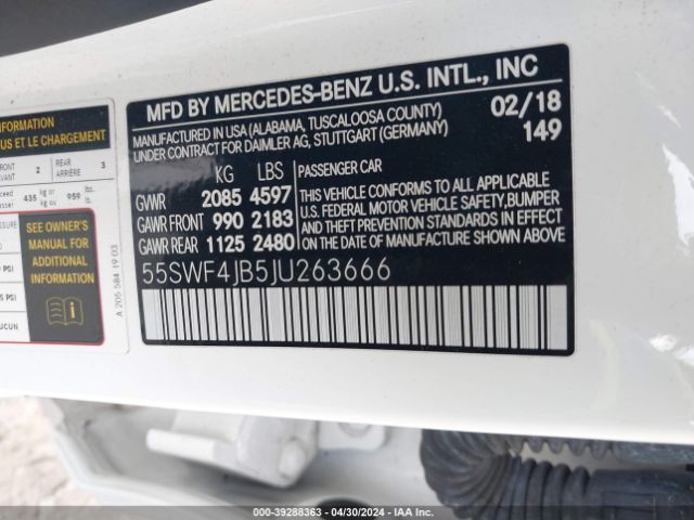 Photo 8 VIN: 55SWF4JB5JU263666 - MERCEDES-BENZ C 300 