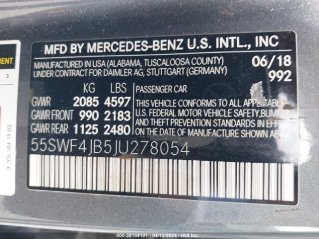 Photo 8 VIN: 55SWF4JB5JU278054 - MERCEDES-BENZ C 300 