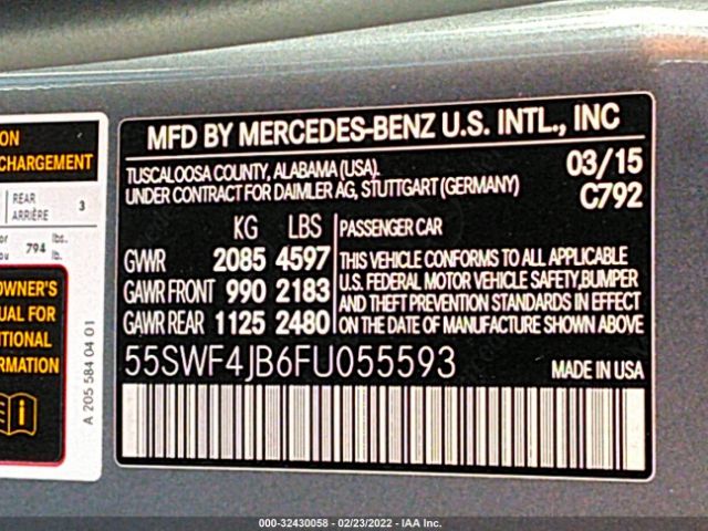 Photo 8 VIN: 55SWF4JB6FU055593 - MERCEDES-BENZ C-CLASS 