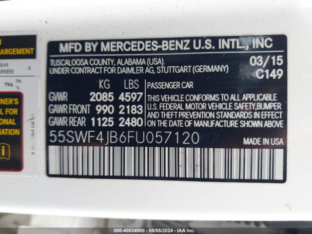 Photo 8 VIN: 55SWF4JB6FU057120 - MERCEDES-BENZ C-CLASS 