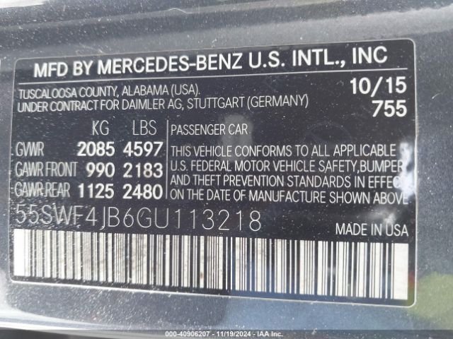 Photo 8 VIN: 55SWF4JB6GU113218 - MERCEDES-BENZ C-CLASS 