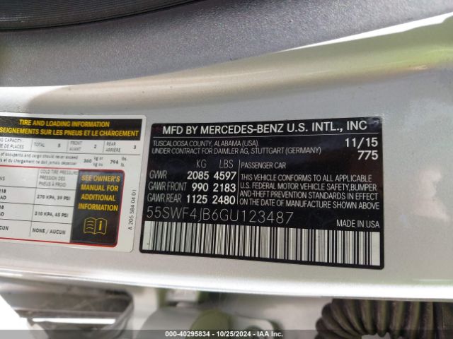 Photo 8 VIN: 55SWF4JB6GU123487 - MERCEDES-BENZ C-CLASS 