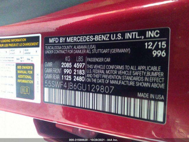 Photo 8 VIN: 55SWF4JB6GU129807 - MERCEDES-BENZ C-CLASS 