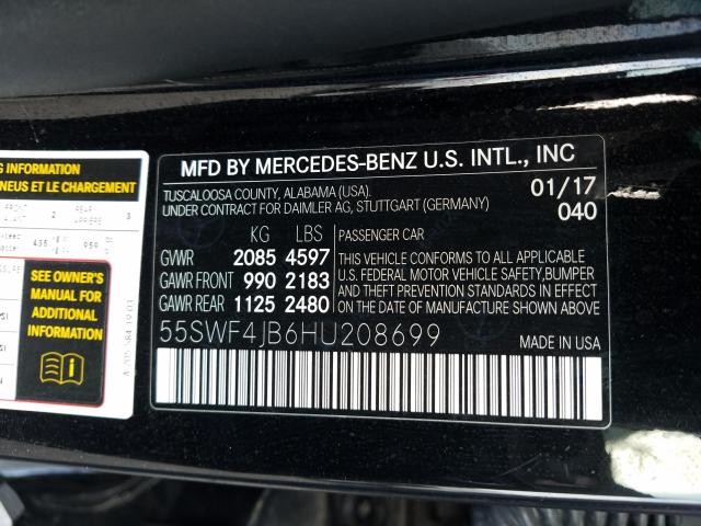 Photo 9 VIN: 55SWF4JB6HU208699 - MERCEDES-BENZ C 300 