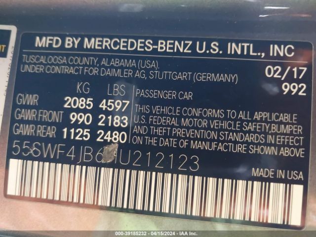 Photo 8 VIN: 55SWF4JB6HU212123 - MERCEDES-BENZ C 