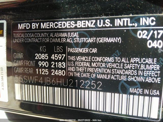 Photo 8 VIN: 55SWF4JB6HU212252 - MERCEDES-BENZ C-CLASS 