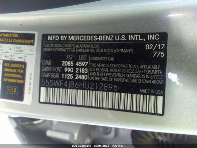 Photo 8 VIN: 55SWF4JB6HU212896 - MERCEDES-BENZ C-CLASS 