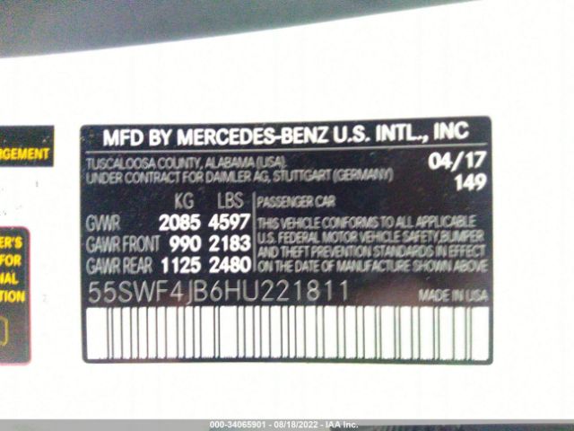 Photo 8 VIN: 55SWF4JB6HU221811 - MERCEDES-BENZ C-CLASS 