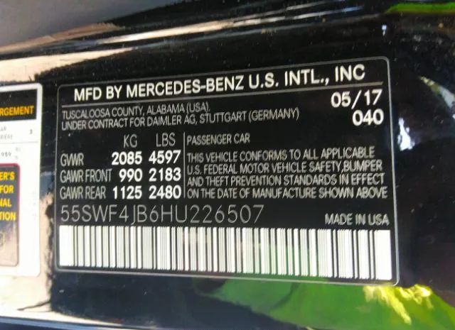 Photo 8 VIN: 55SWF4JB6HU226507 - MERCEDES-BENZ C-CLASS 