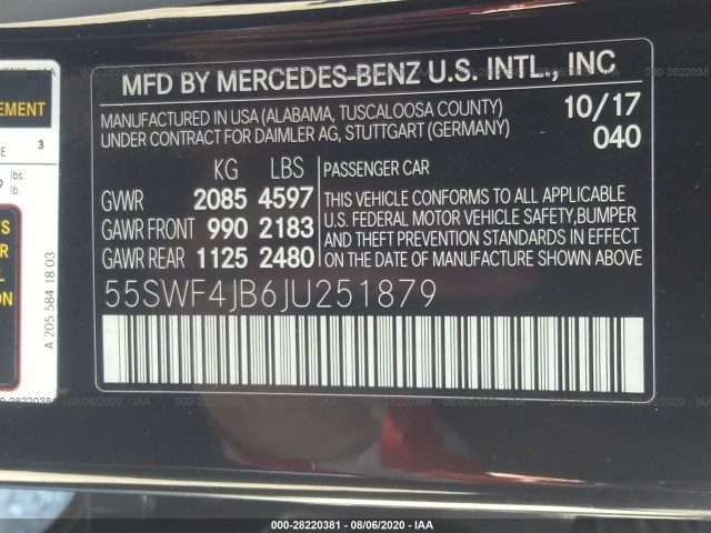 Photo 8 VIN: 55SWF4JB6JU251879 - MERCEDES-BENZ C 300 