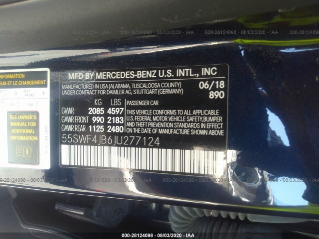 Photo 8 VIN: 55SWF4JB6JU277124 - MERCEDES-BENZ C-CLASS 