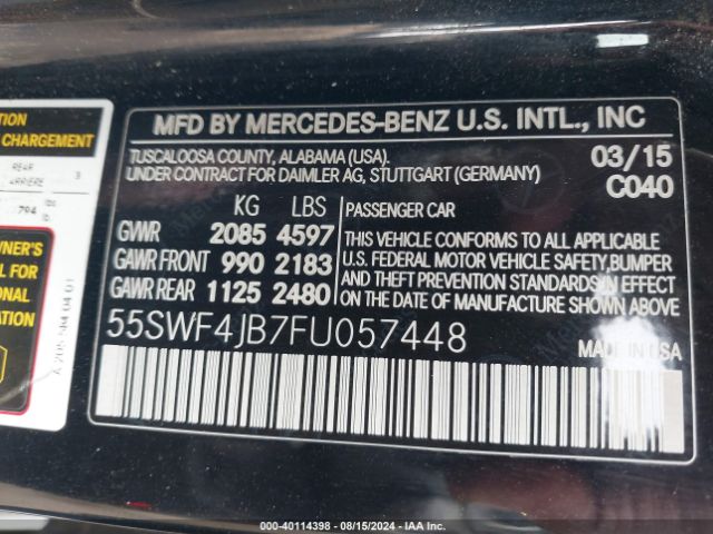 Photo 8 VIN: 55SWF4JB7FU057448 - MERCEDES-BENZ C-CLASS 