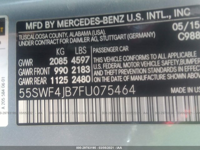 Photo 8 VIN: 55SWF4JB7FU075464 - MERCEDES-BENZ C-CLASS 