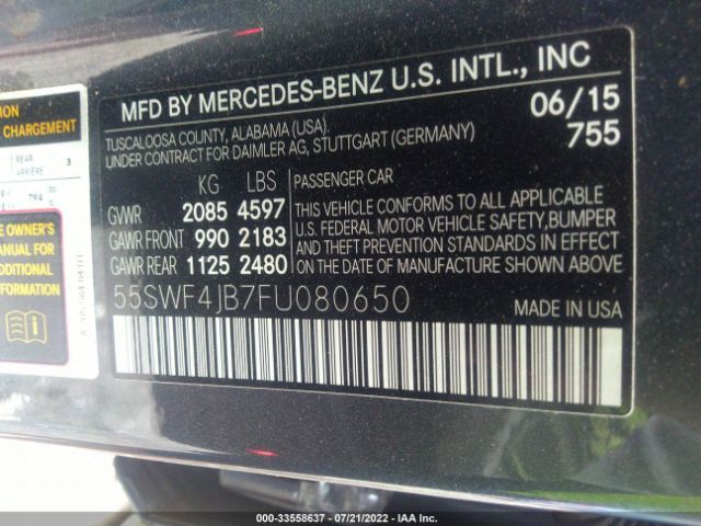 Photo 8 VIN: 55SWF4JB7FU080650 - MERCEDES-BENZ C-CLASS 