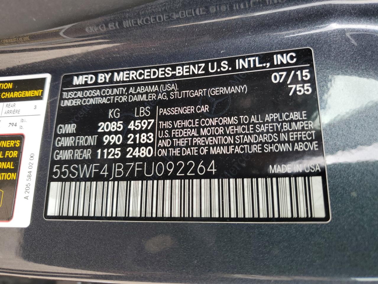 Photo 11 VIN: 55SWF4JB7FU092264 - MERCEDES-BENZ C-CLASS 