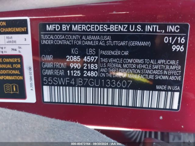 Photo 8 VIN: 55SWF4JB7GU133607 - MERCEDES-BENZ C-CLASS 