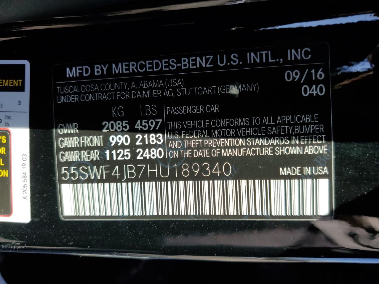 Photo 11 VIN: 55SWF4JB7HU189340 - MERCEDES-BENZ C 300 