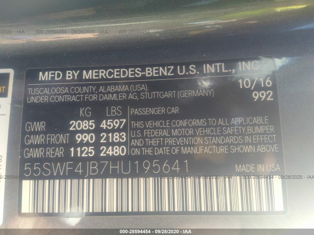 Photo 8 VIN: 55SWF4JB7HU195641 - MERCEDES-BENZ C-CLASS 