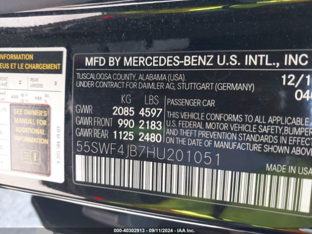 Photo 8 VIN: 55SWF4JB7HU201051 - MERCEDES-BENZ C-CLASS 