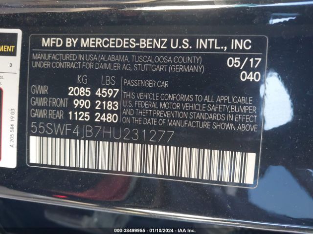 Photo 8 VIN: 55SWF4JB7HU231277 - MERCEDES-BENZ C 300 