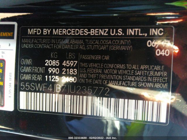 Photo 8 VIN: 55SWF4JB7JU235772 - MERCEDES-BENZ C-CLASS 