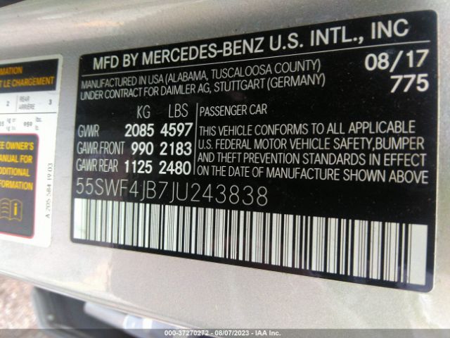 Photo 8 VIN: 55SWF4JB7JU243838 - MERCEDES-BENZ C 300 