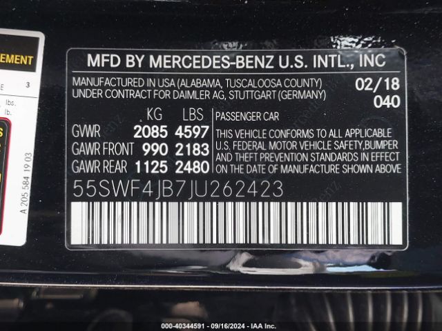 Photo 8 VIN: 55SWF4JB7JU262423 - MERCEDES-BENZ C-CLASS 