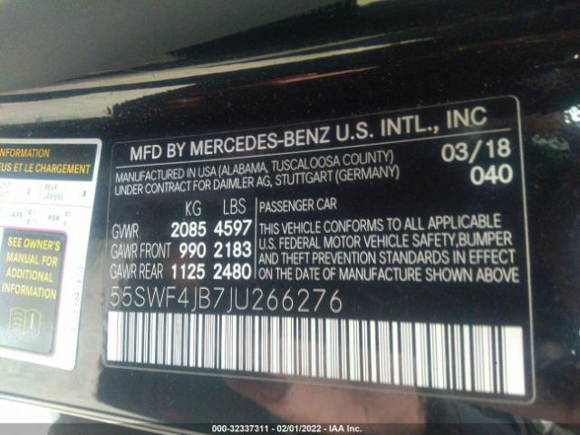 Photo 8 VIN: 55SWF4JB7JU266276 - MERCEDES-BENZ C-CLASS 